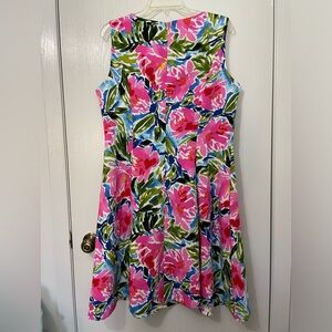 Woman’s Fit and Flare Pink Floral Sleeveless Summer Dress Size 14. By AGB